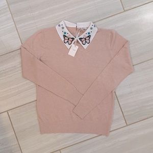 Vila Milano Pink Cottagecore Sweater with Butterfly Collar - Medium